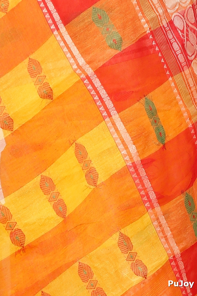 Yellow Red Pure Cotton Raj Nandi Desigine Tant Saree (2808)