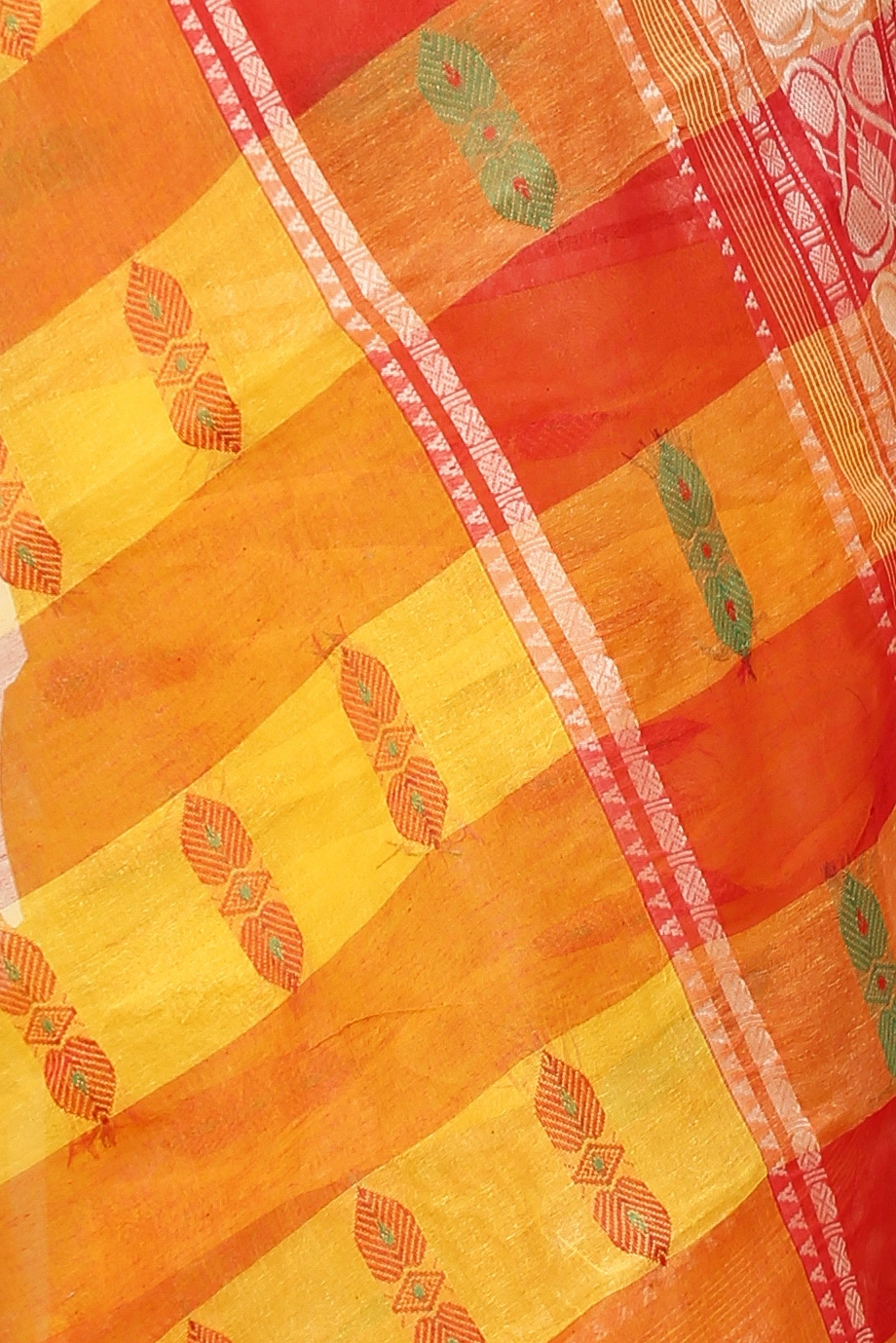 Yellow Red Pure Cotton Raj Nandi Desigine Tant Saree (2808)