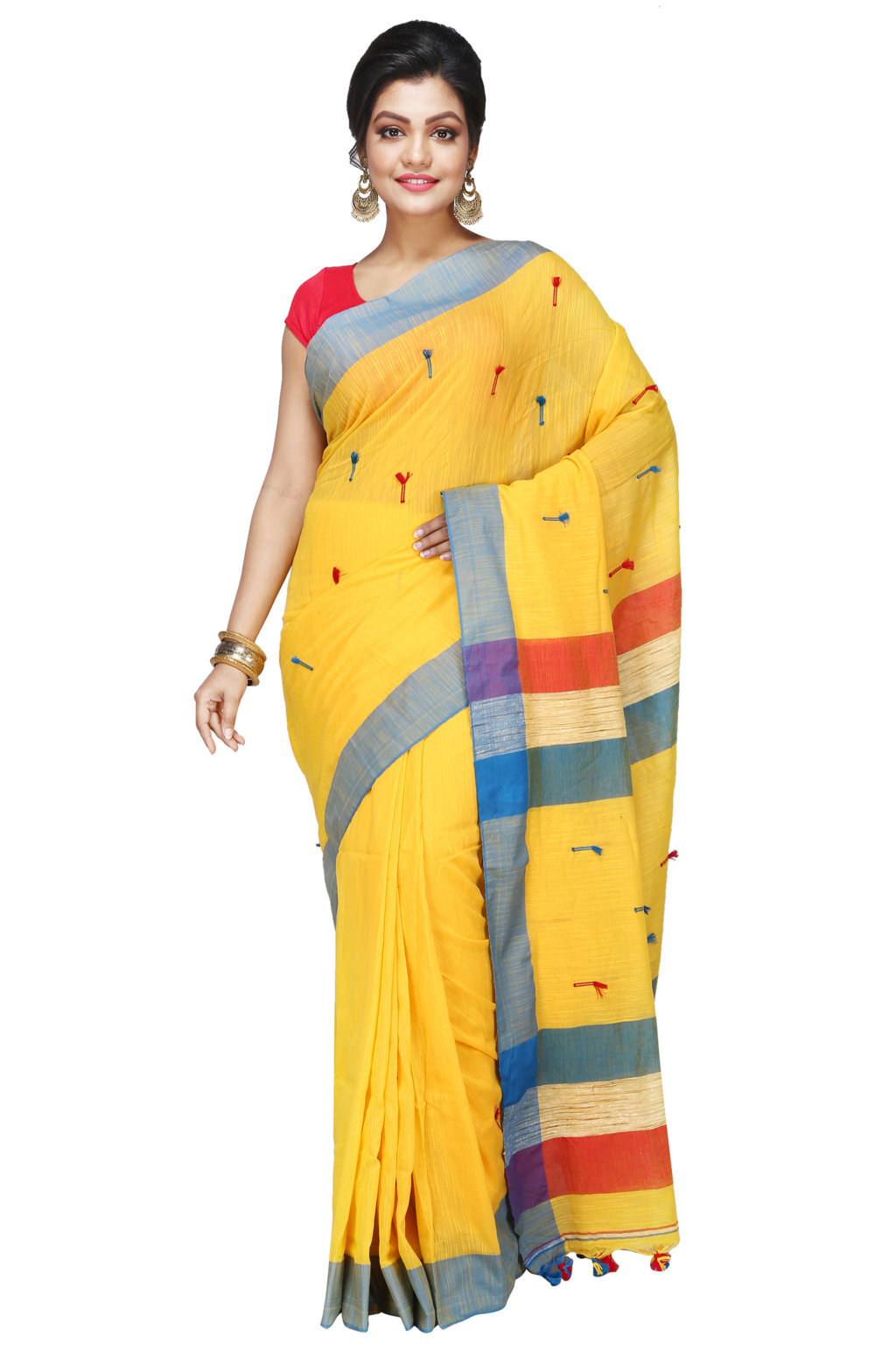 Yellow Pure Cotton Clacial Desigined Hand Loom Saree (2822)