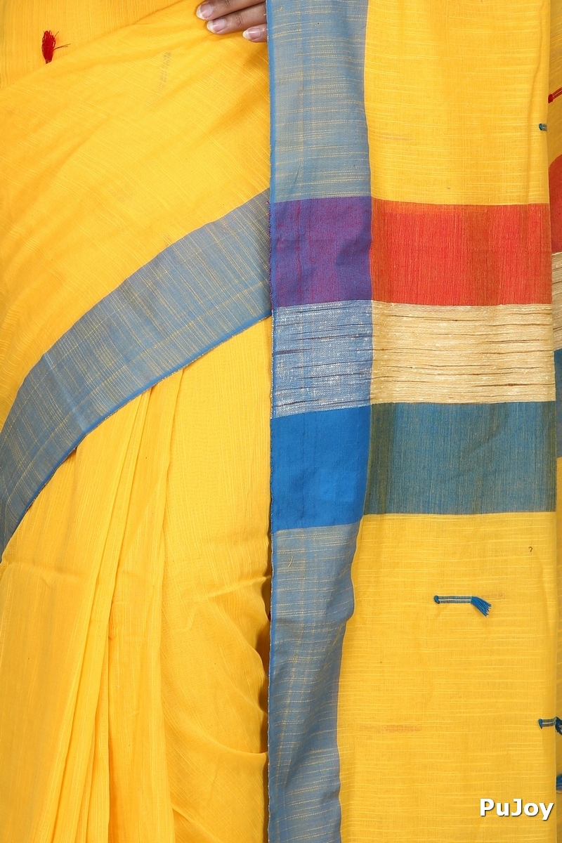 Yellow Pure Cotton Clacial Desigined Hand Loom Saree (2822)