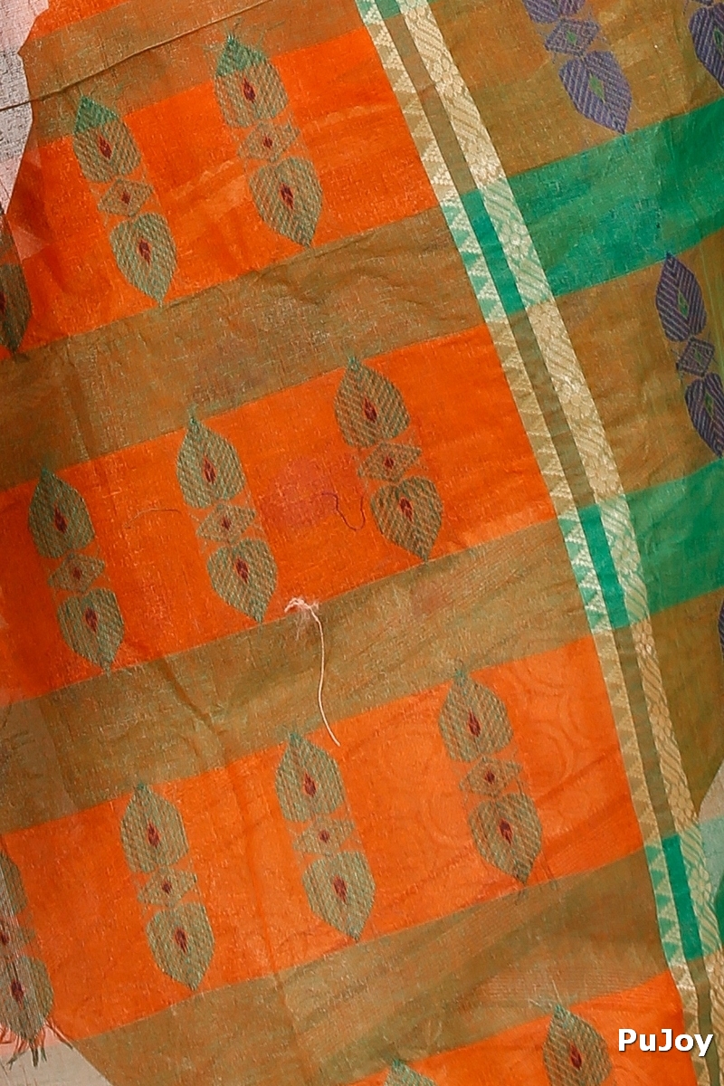 Orange Green Pure Cotton Raj Nandi Desigine Tant Saree (2830)