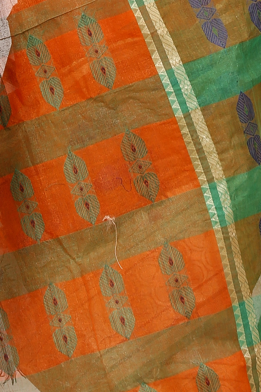 Orange Green Pure Cotton Raj Nandi Desigine Tant Saree (2830)