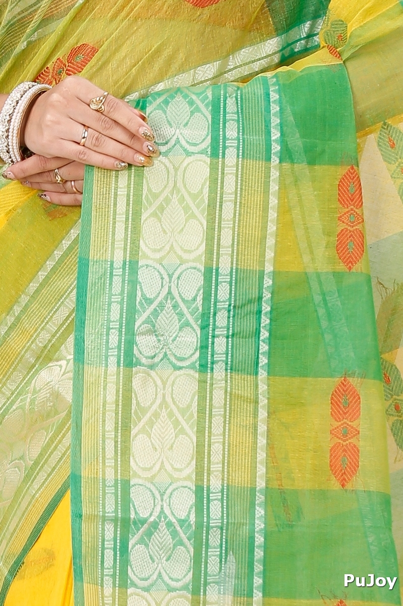 Yellow Green Pure Cotton Raj Nandi Desigine Tant Saree (2832)