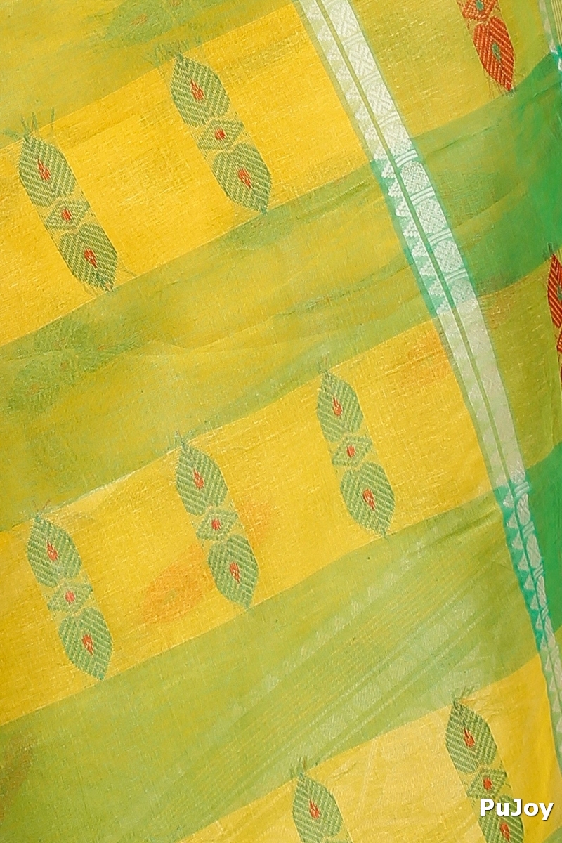 Yellow Green Pure Cotton Raj Nandi Desigine Tant Saree (2832)