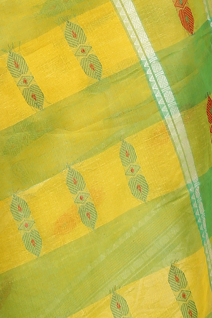 Yellow Green Pure Cotton Raj Nandi Desigine Tant Saree (2832)