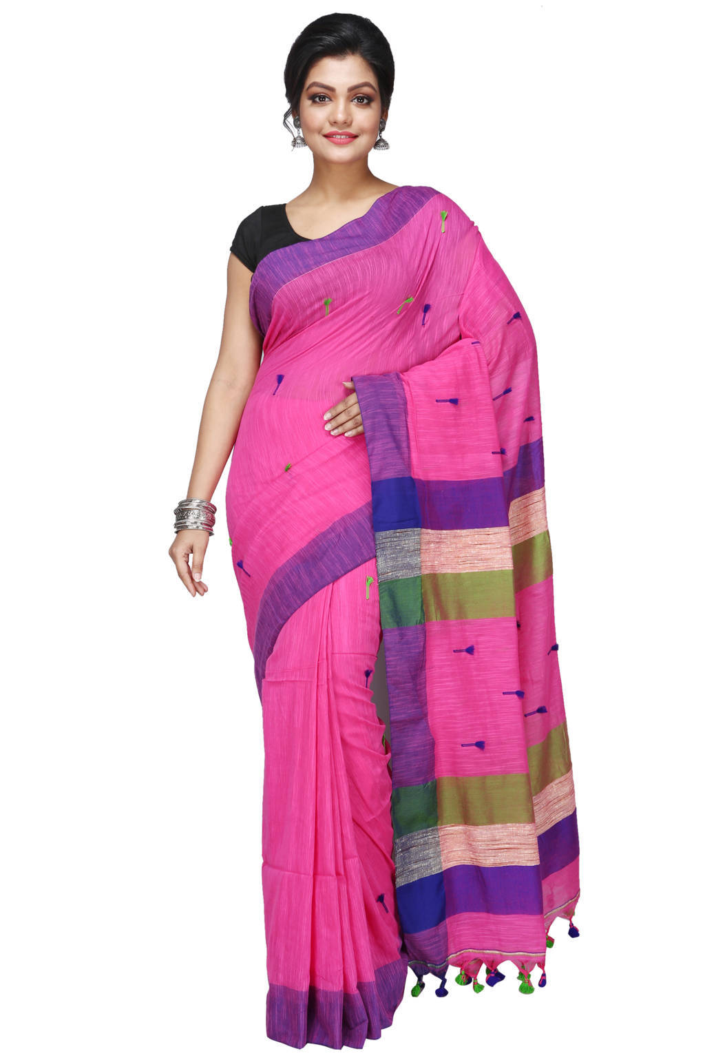 Pink Pure Cotton Clacial Desigined Hand Loom Saree (2847)