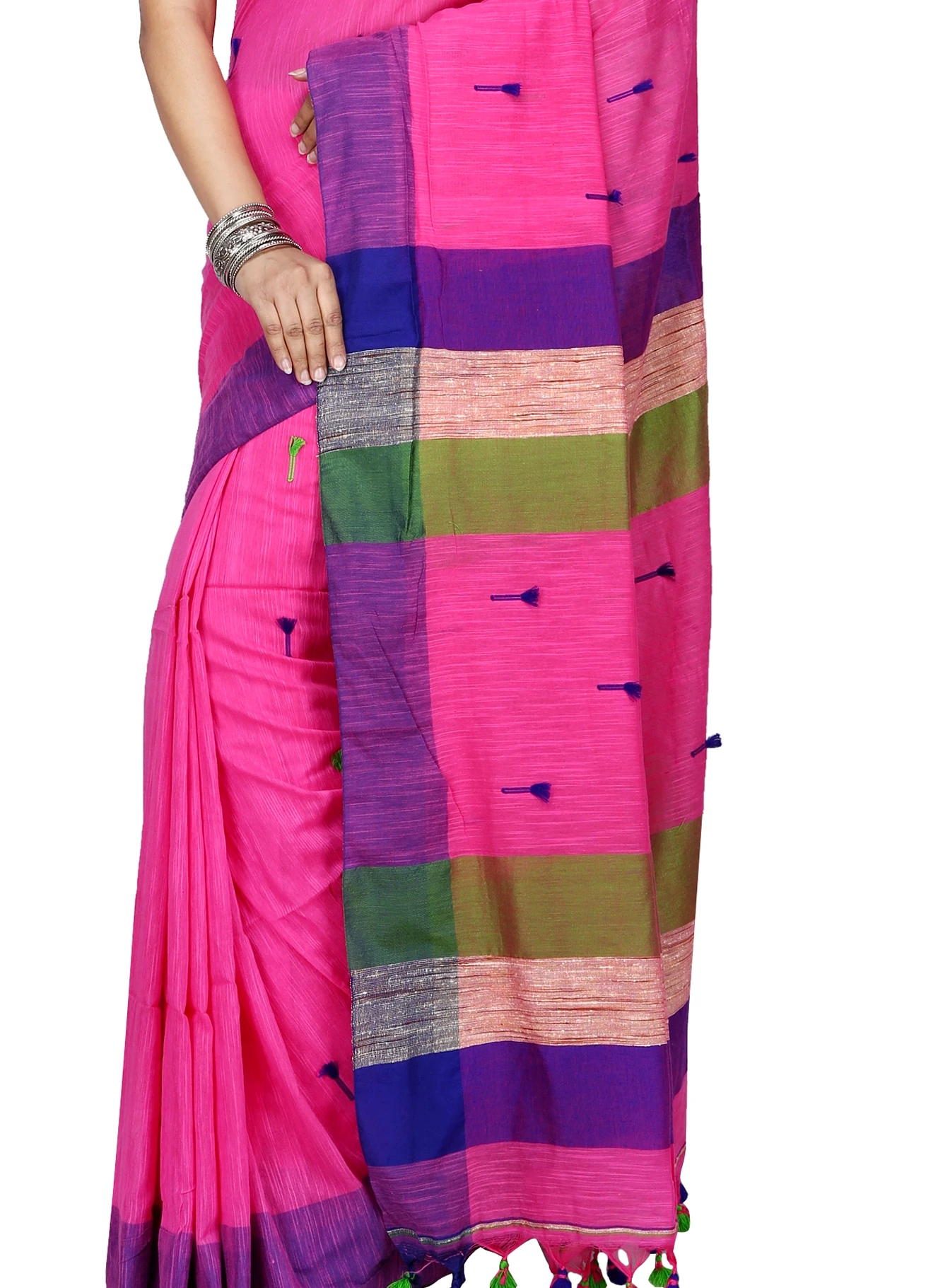 Pink Pure Cotton Clacial Desigined Hand Loom Saree (2847)