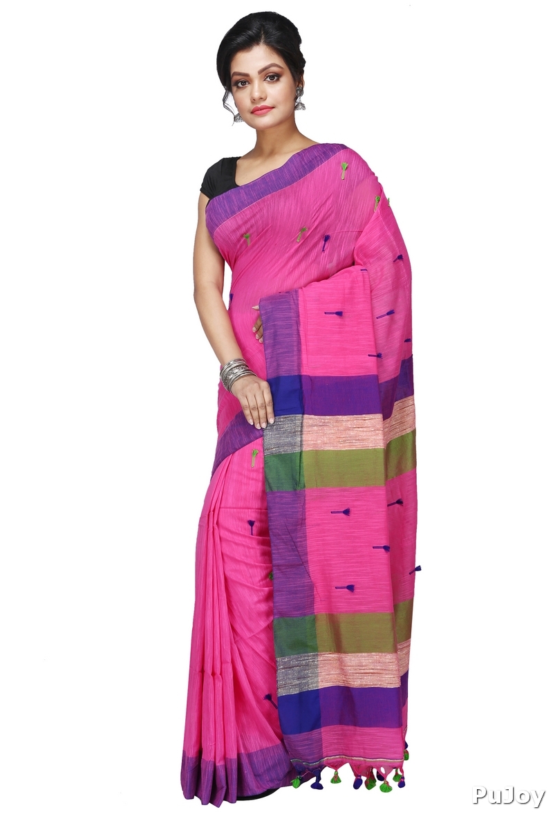 Pink Pure Cotton Clacial Desigined Hand Loom Saree (2847)