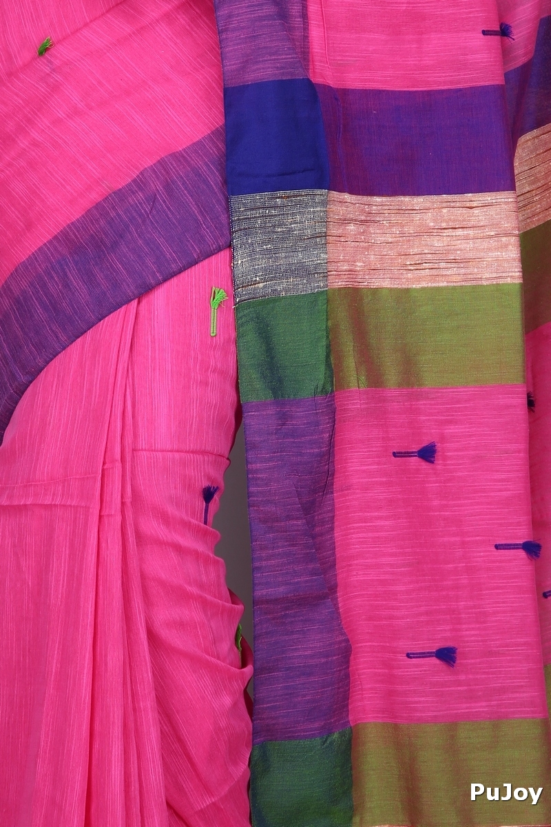 Pink Pure Cotton Clacial Desigined Hand Loom Saree (2847)