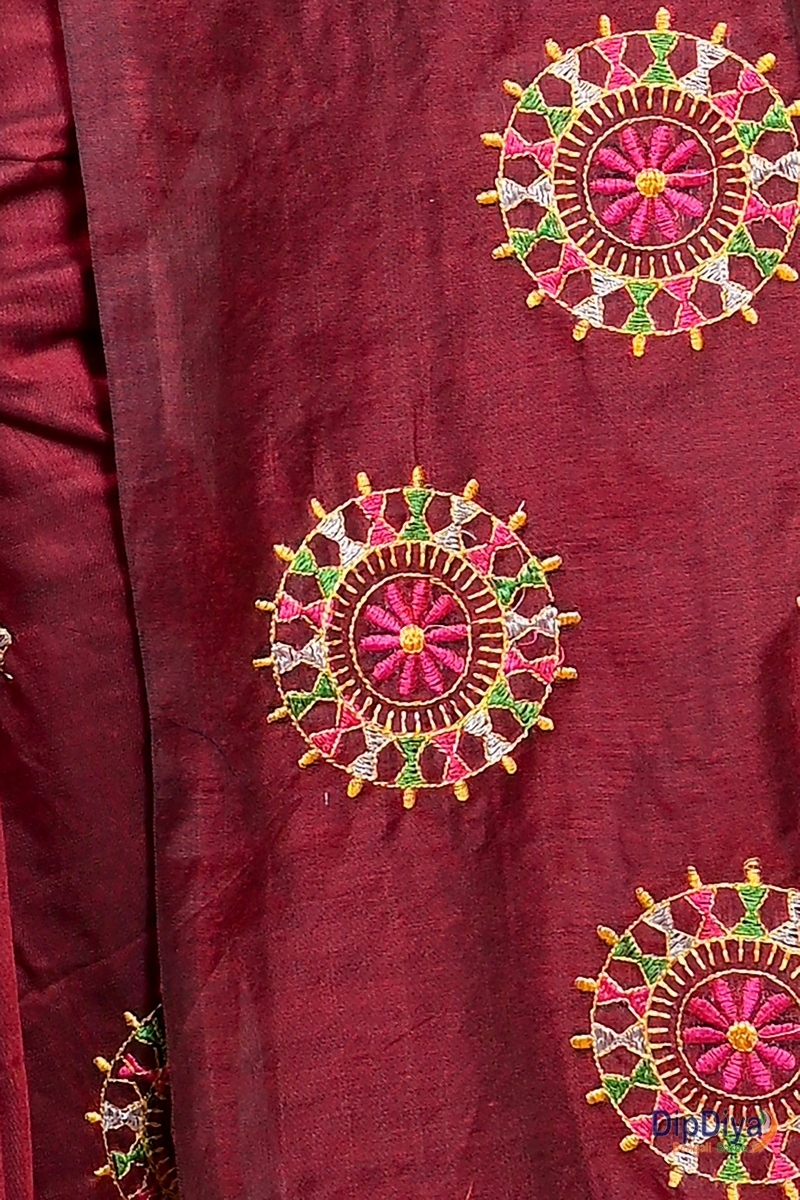 Marun Pure Cotton Parama Embroidery Handloom saree (288)