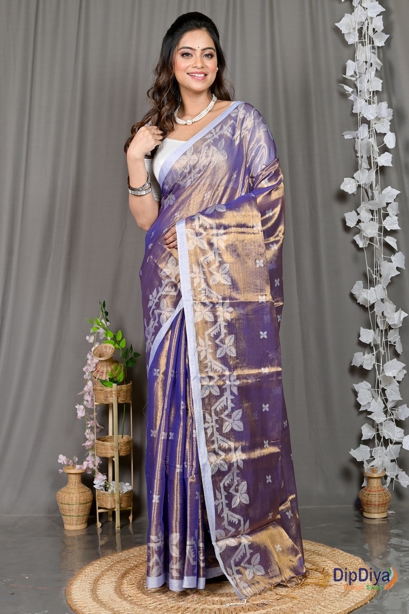 Lavender Cotton Silk Parashar Tissue Jamdani Saree (289)