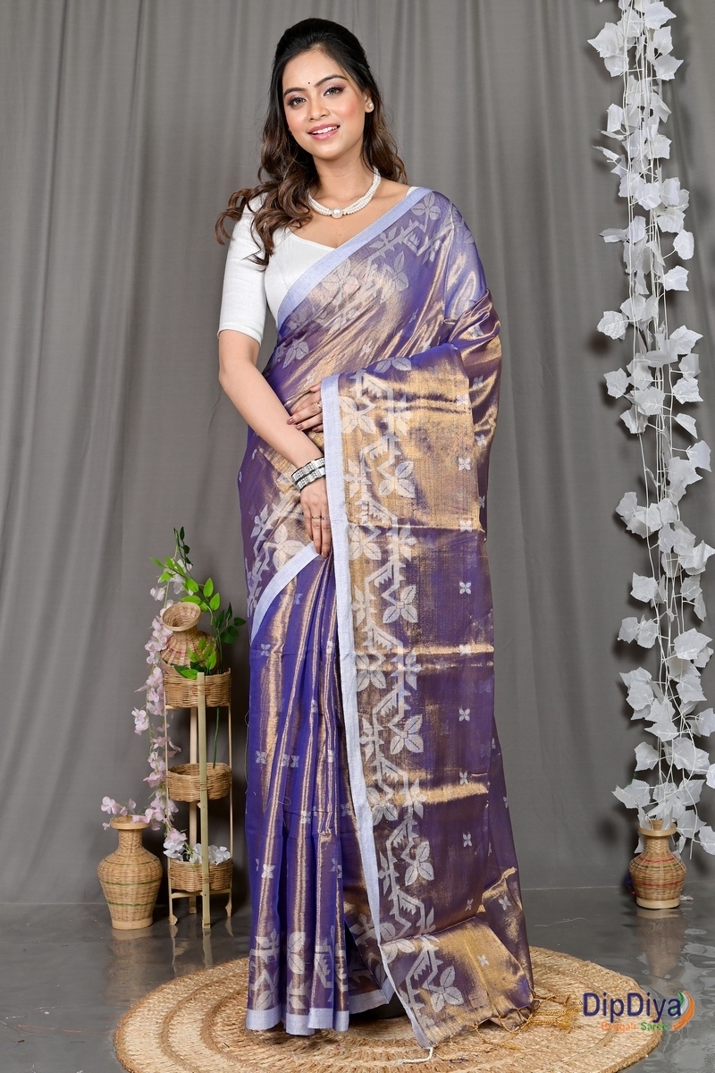Lavender Cotton Silk Parashar Tissue Jamdani Saree (289)