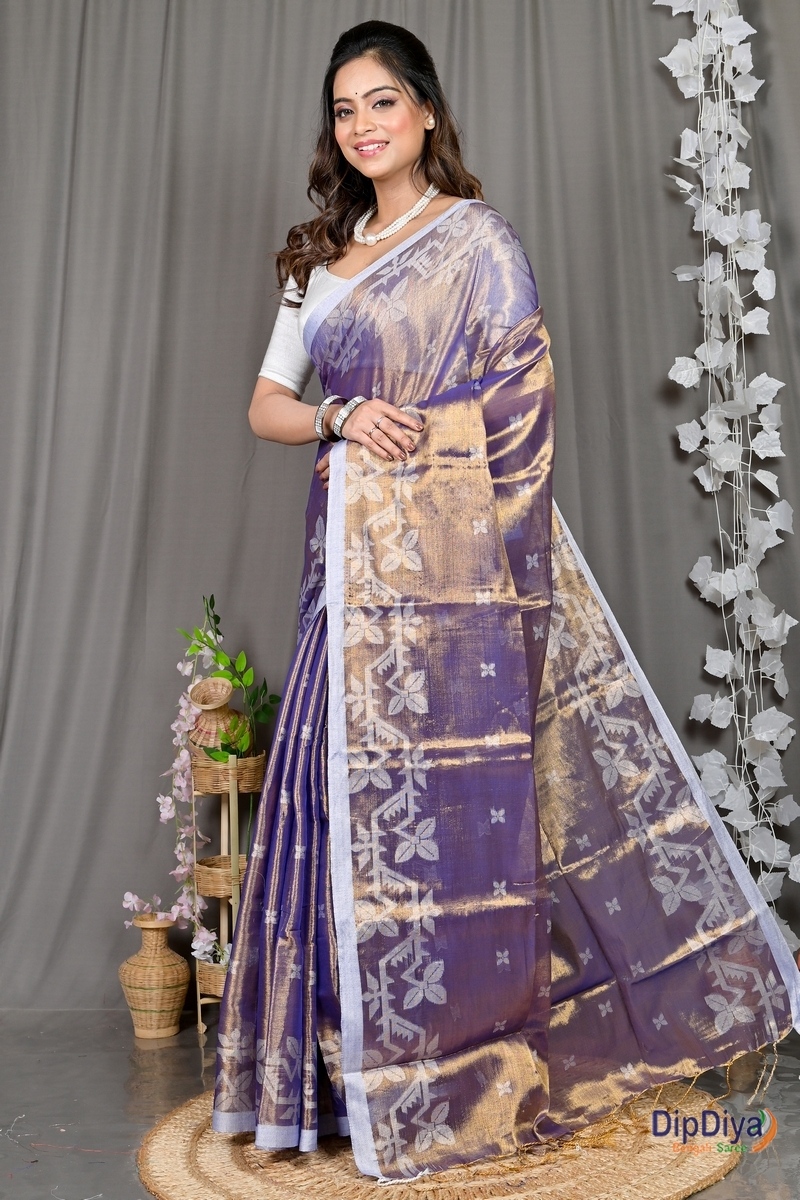 Lavender Cotton Silk Parashar Tissue Jamdani Saree (289)