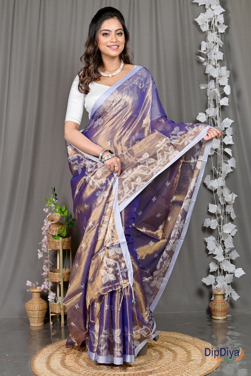 Lavender Cotton Silk Parashar Tissue Jamdani Saree (289)
