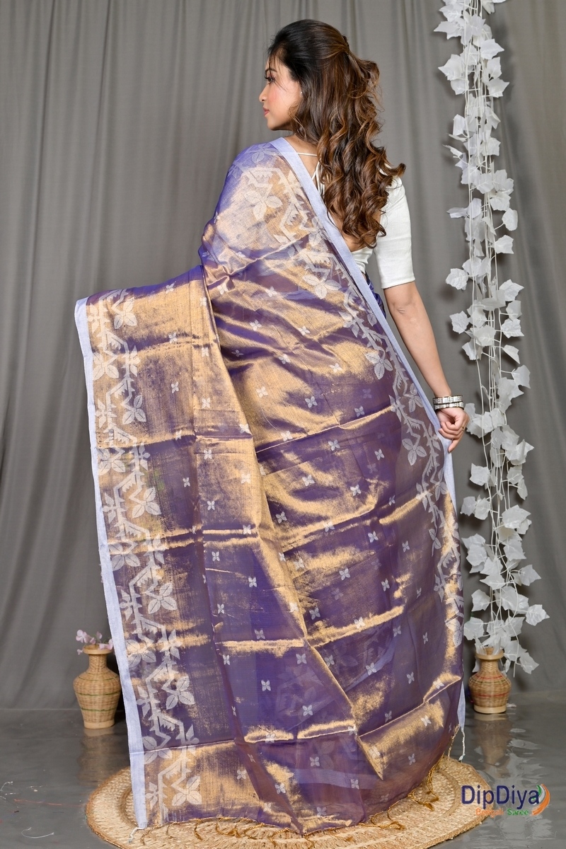 Lavender Cotton Silk Parashar Tissue Jamdani Saree (289)