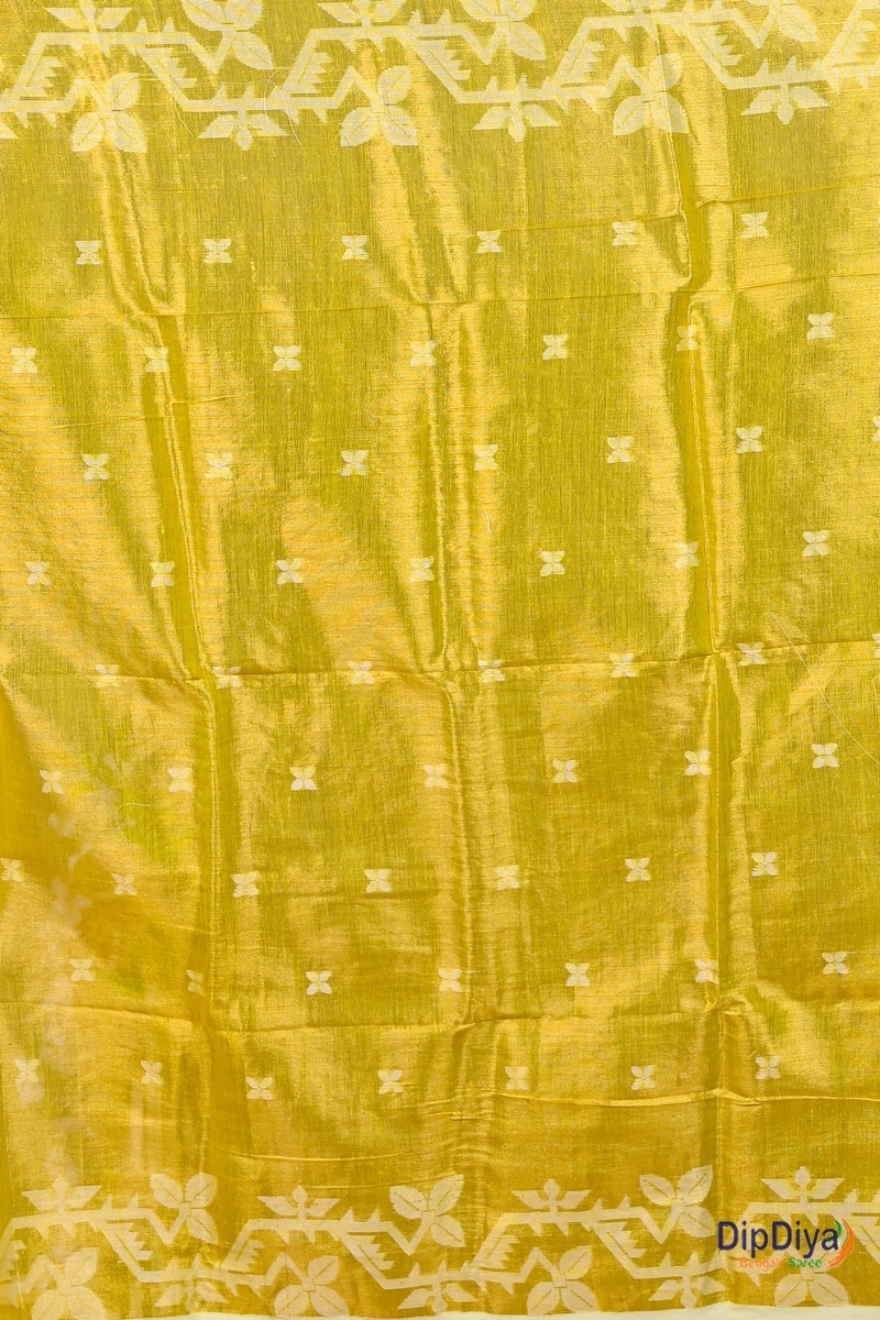 Yellow Cotton Silk Parashar Tissue Jamdani Saree (290)