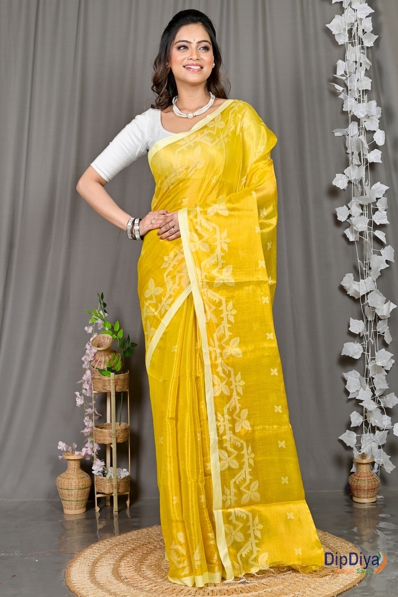 Yellow Cotton Silk Parashar Tissue Jamdani Saree (290)