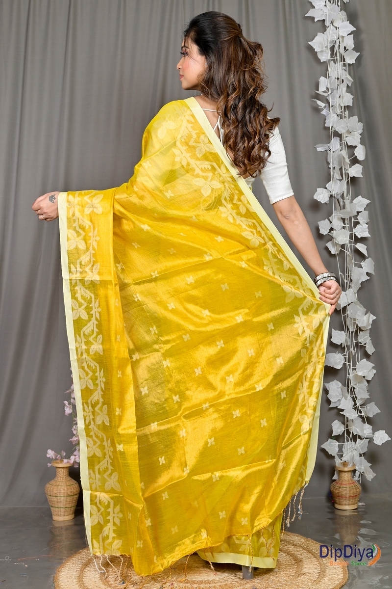 Yellow Cotton Silk Parashar Tissue Jamdani Saree (290)