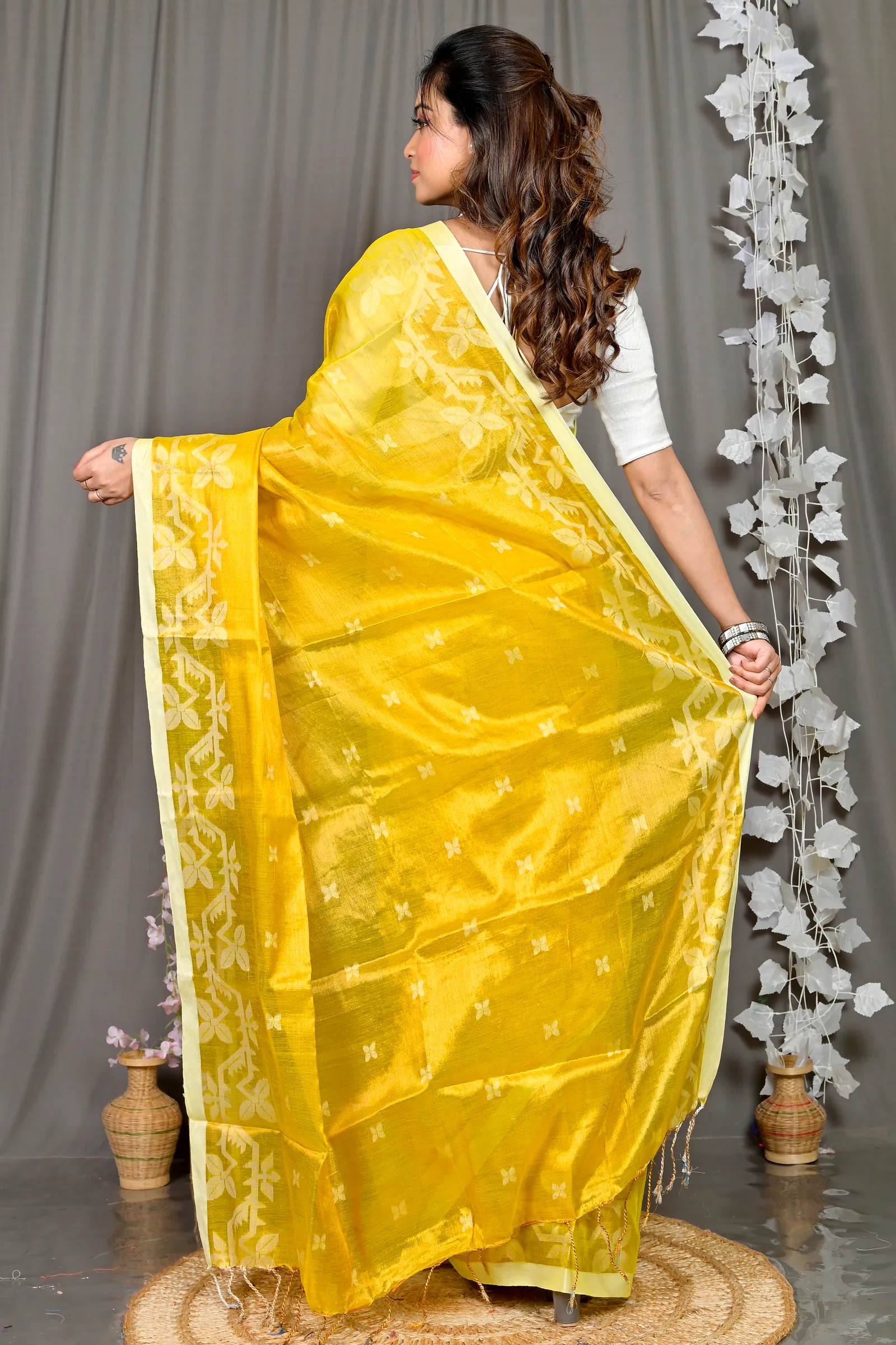 Yellow Cotton Silk Parashar Tissue Jamdani Saree (290)