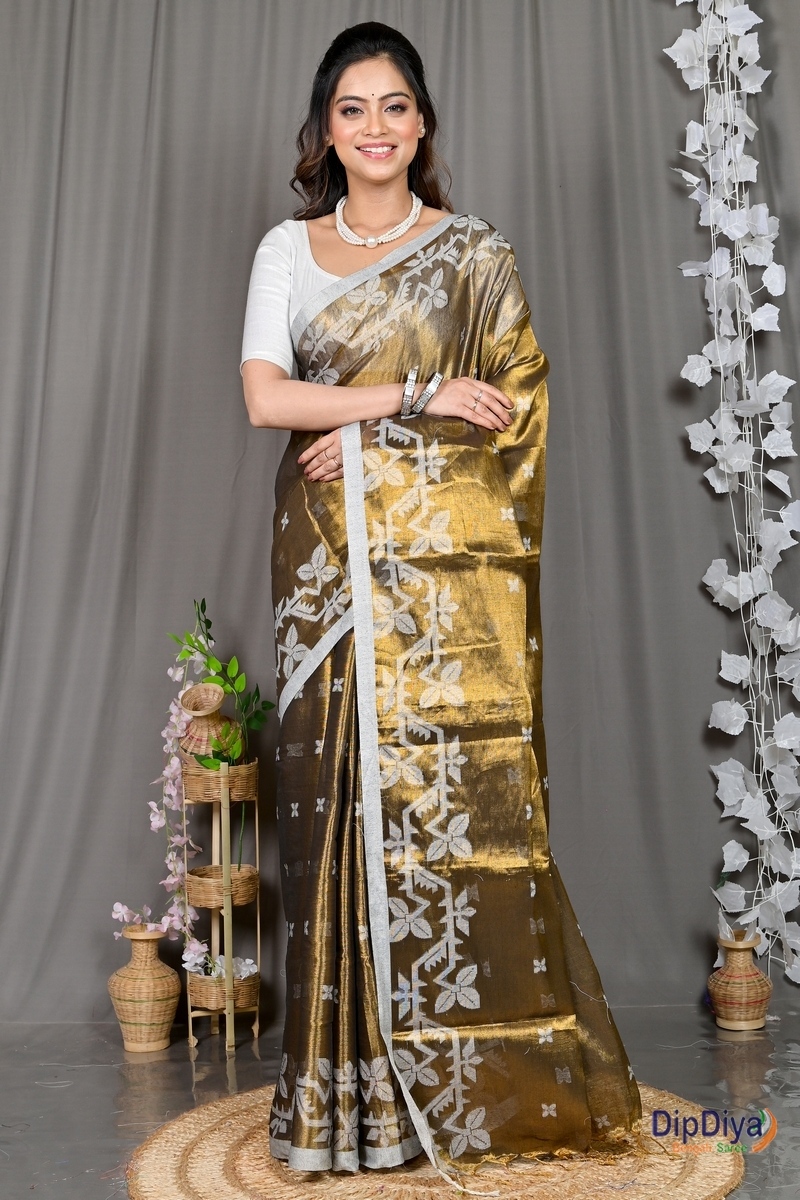 Brown Cotton Silk Parashar Tissue Jamdani Saree (292)