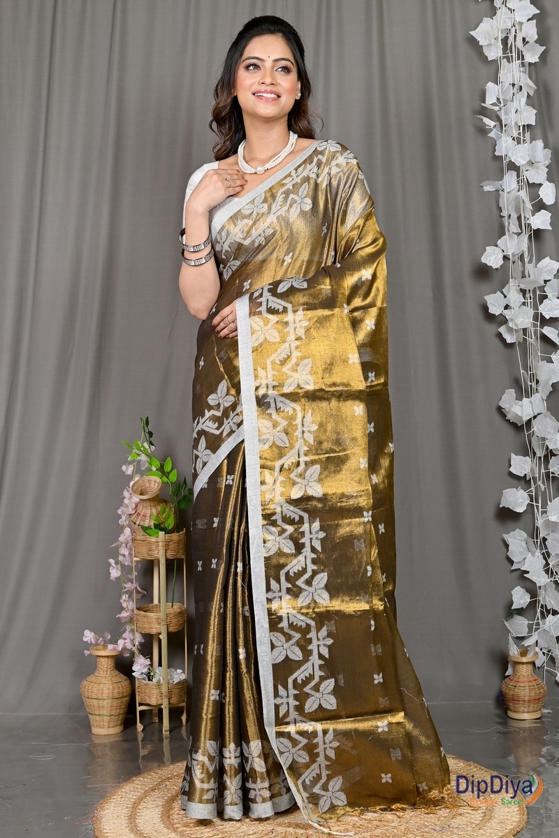 Brown Cotton Silk Parashar Tissue Jamdani Saree (292)
