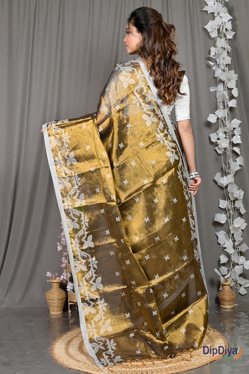 Brown Cotton Silk Parashar Tissue Jamdani Saree (292)