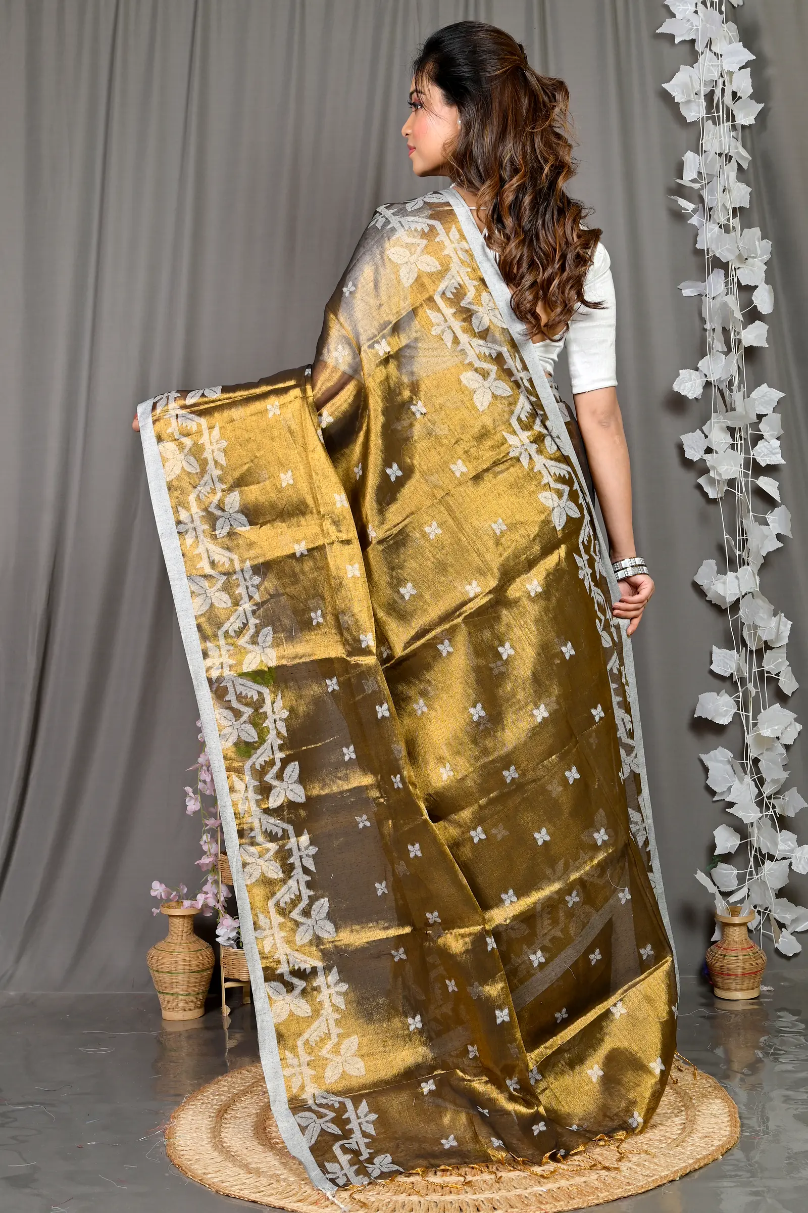 Brown Cotton Silk Parashar Tissue Jamdani Saree (292)