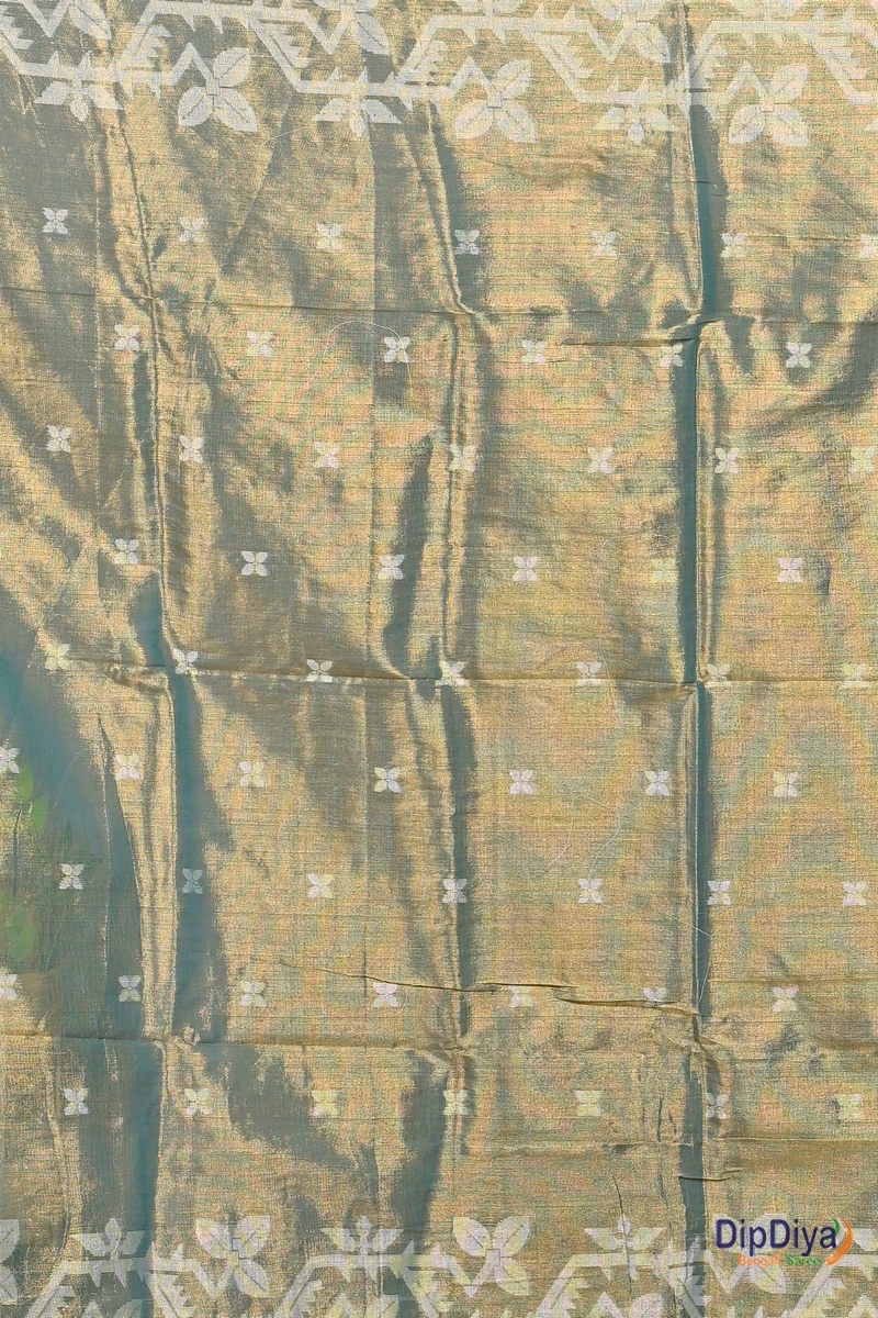 Olive Green Cotton Silk Parashar Tissue Jamdani Saree (293)