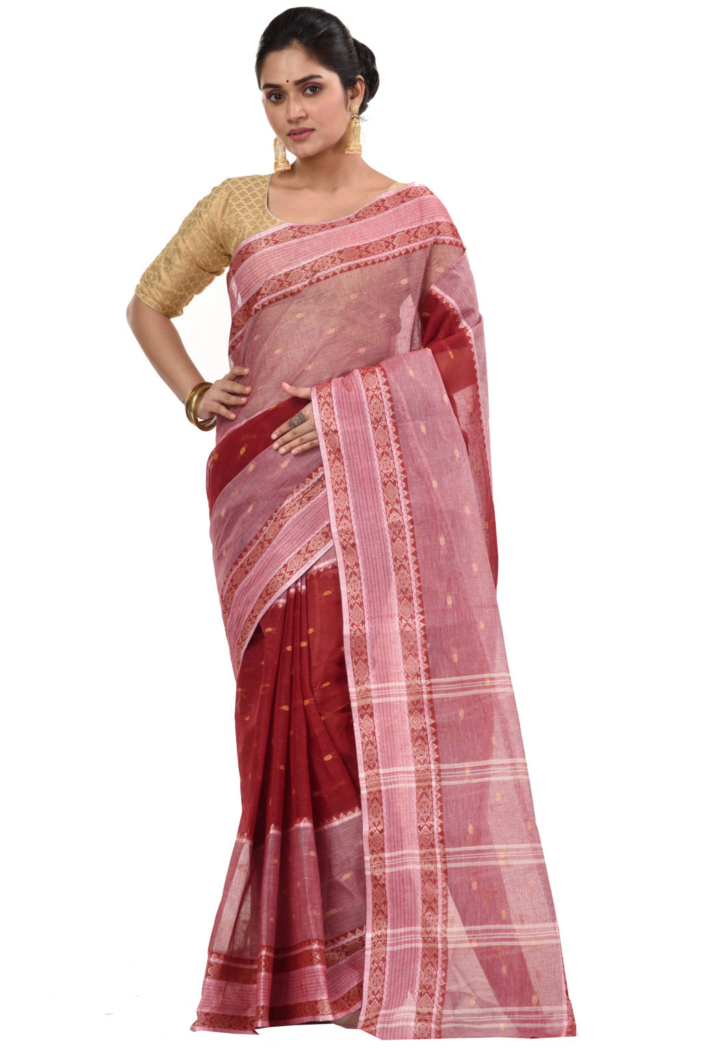 Brown Pure Cotton Debdash Tant Saree (2933)