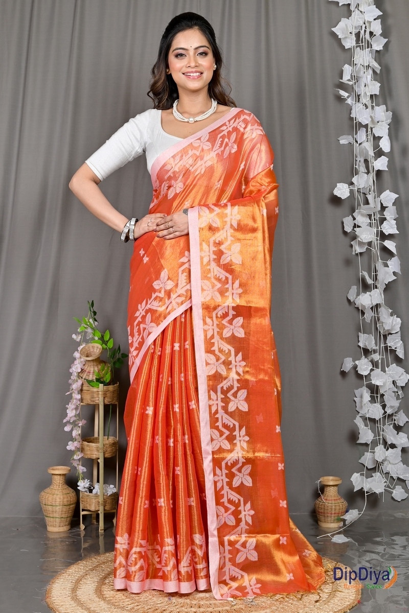 Orange Cotton Silk Parashar Tissue Jamdani Saree (294)