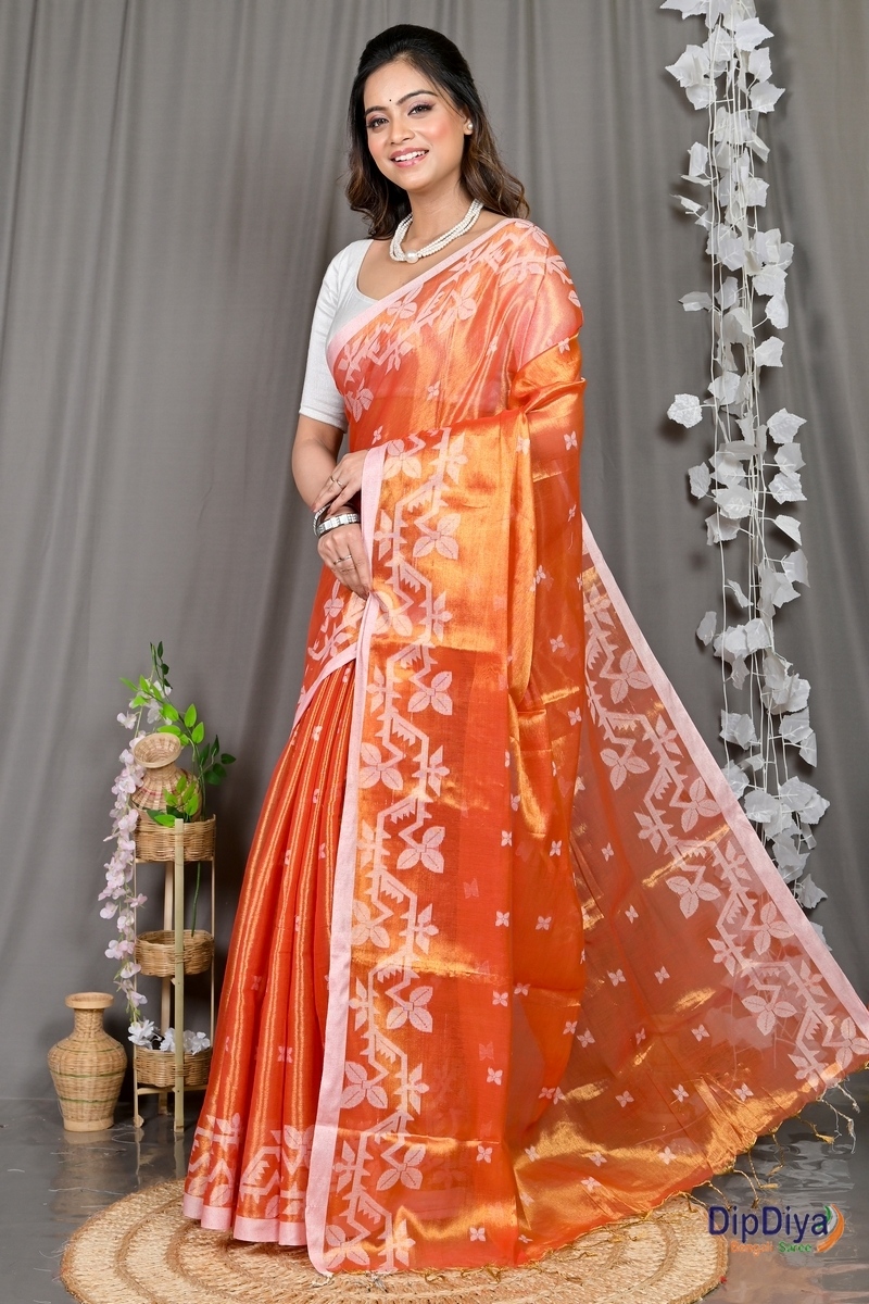 Orange Cotton Silk Parashar Tissue Jamdani Saree (294)