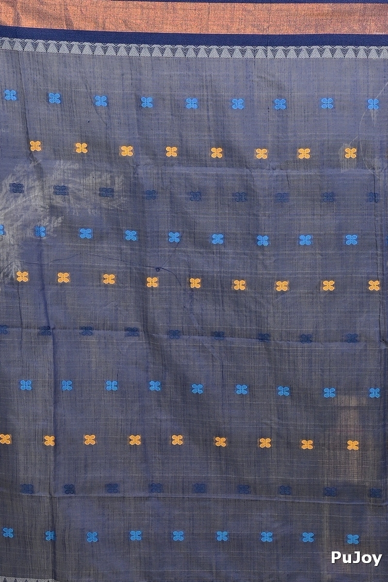 Yellow Blue Pure Cotton Debasi Hand Loom Saree (2947)