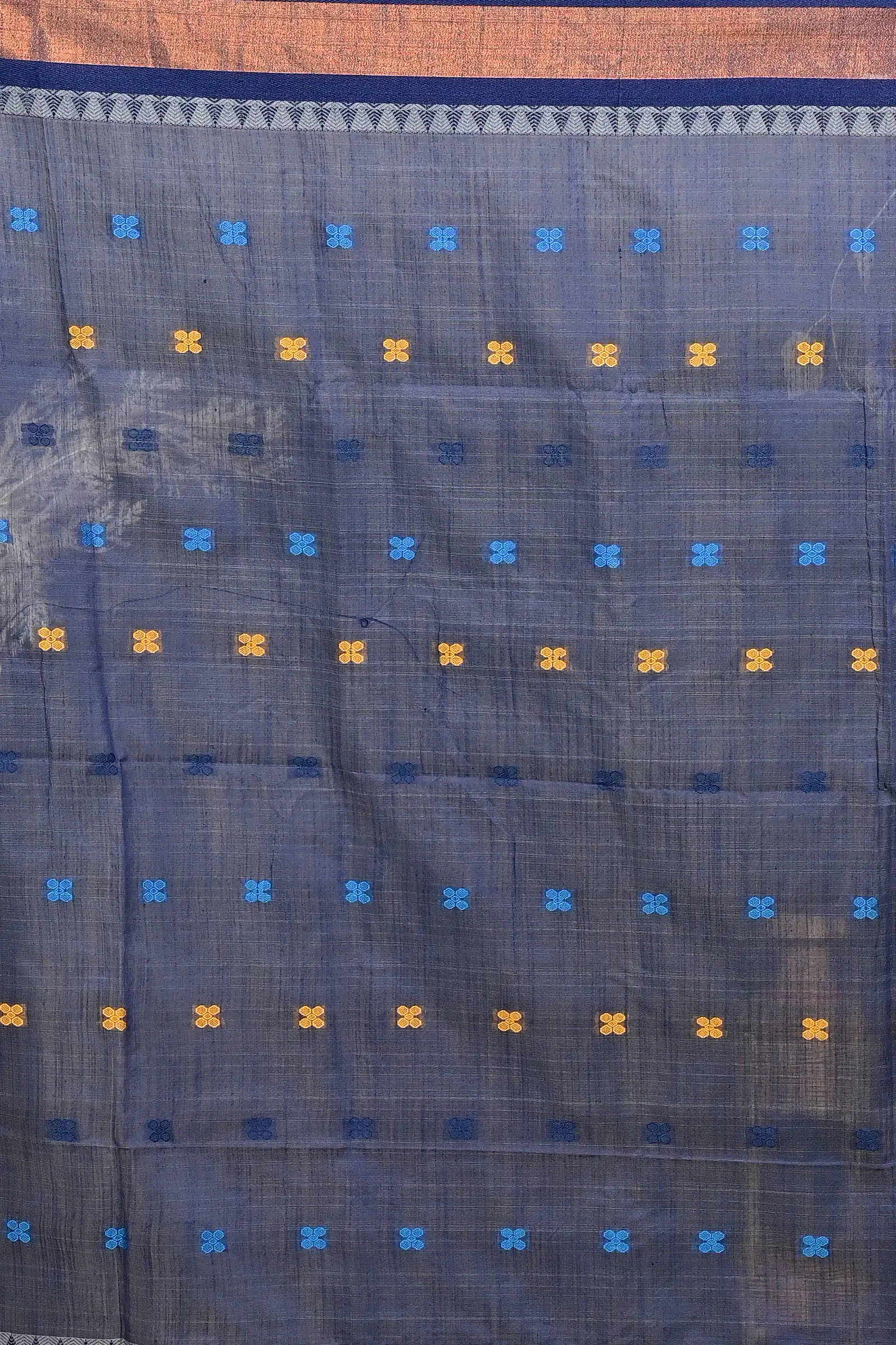Yellow Blue Pure Cotton Debasi Hand Loom Saree (2947)