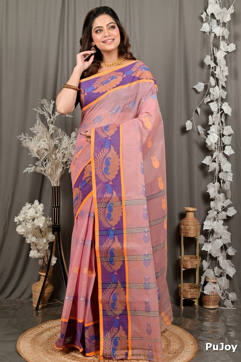 Peach Pure Cotton Debui Tant Saree (2950)