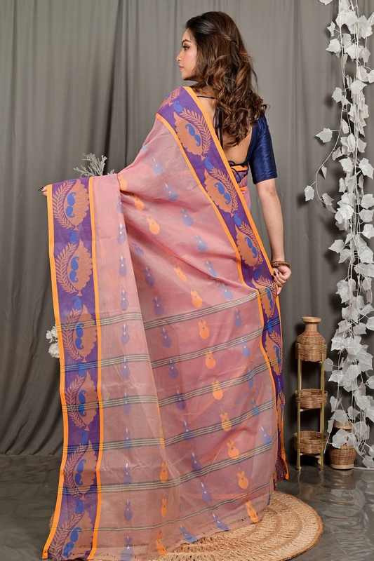 Peach Pure Cotton Debui Tant Saree (2950)