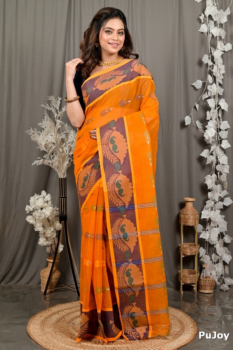 Orange Pure Cotton Debui Tant Saree (2951)