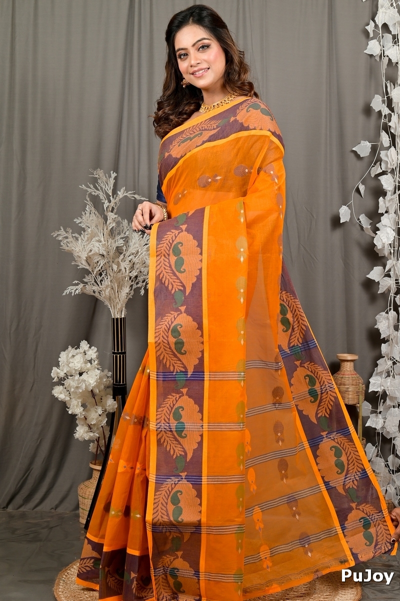 Orange Pure Cotton Debui Tant Saree (2951)