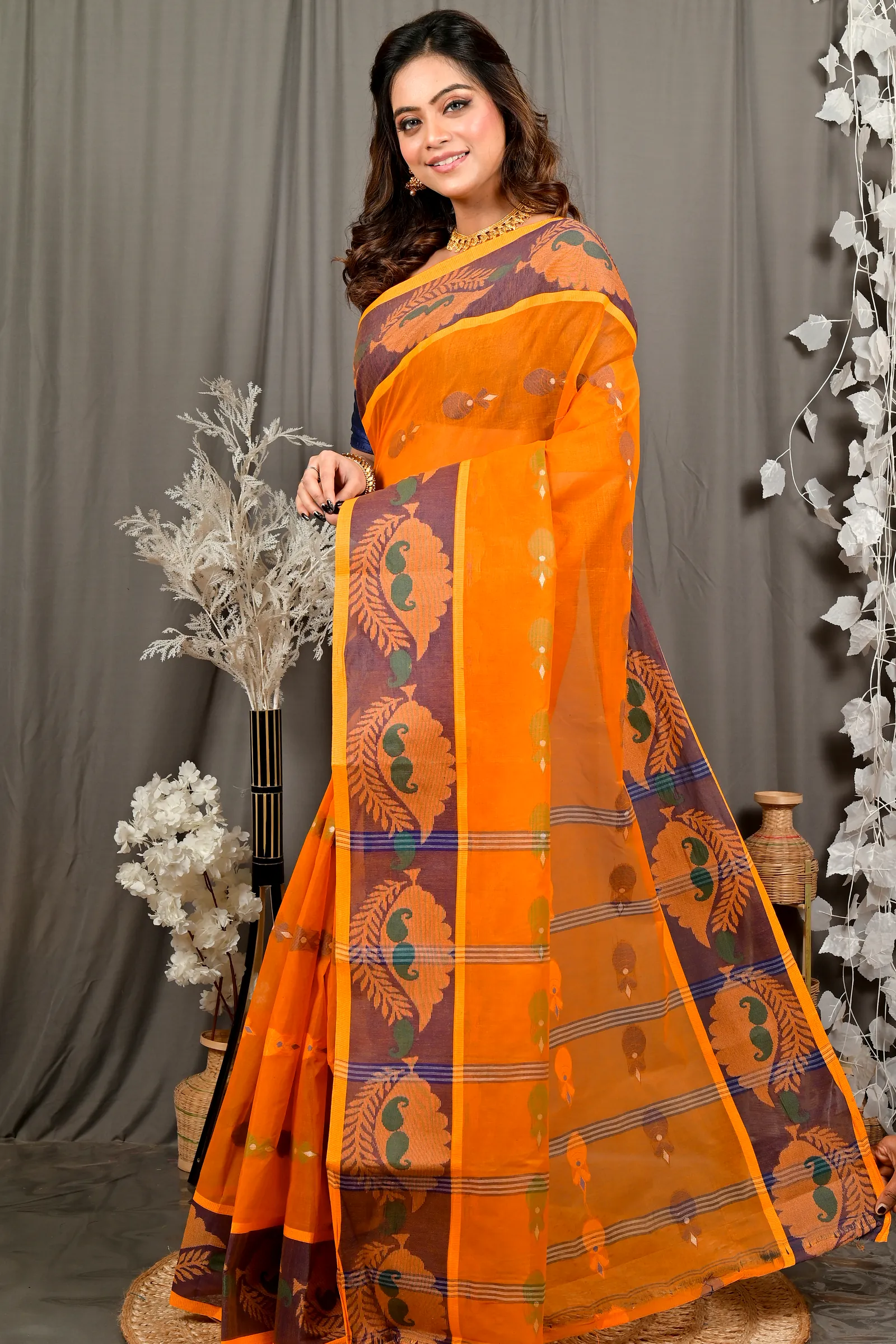 Orange Pure Cotton Debui Tant Saree (2951)