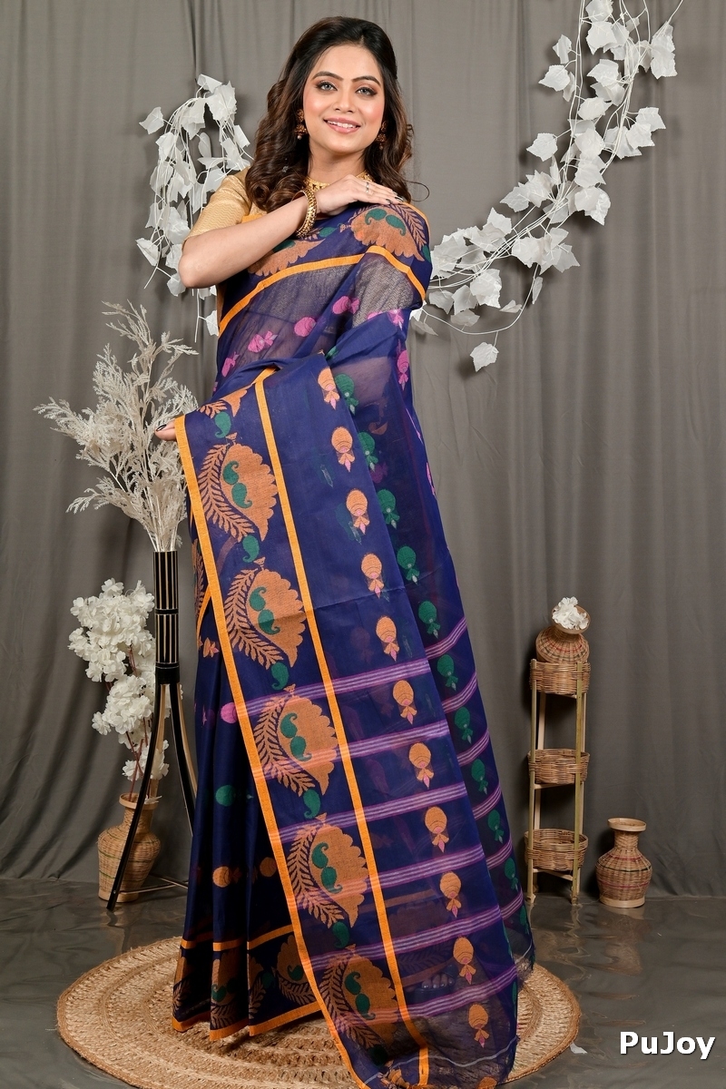 Naby Blue Pure Cotton Debui Tant Saree (2953)
