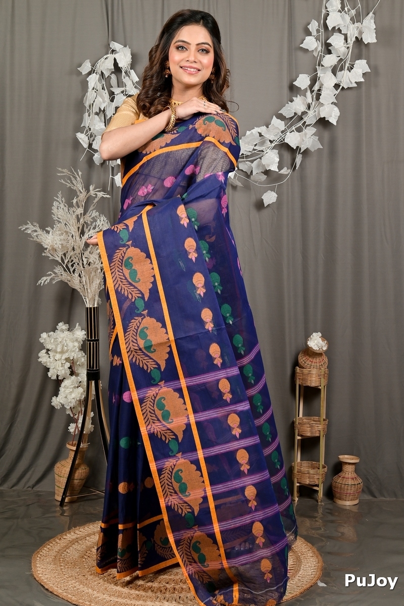 Naby Blue Pure Cotton Debui Tant Saree (2953)