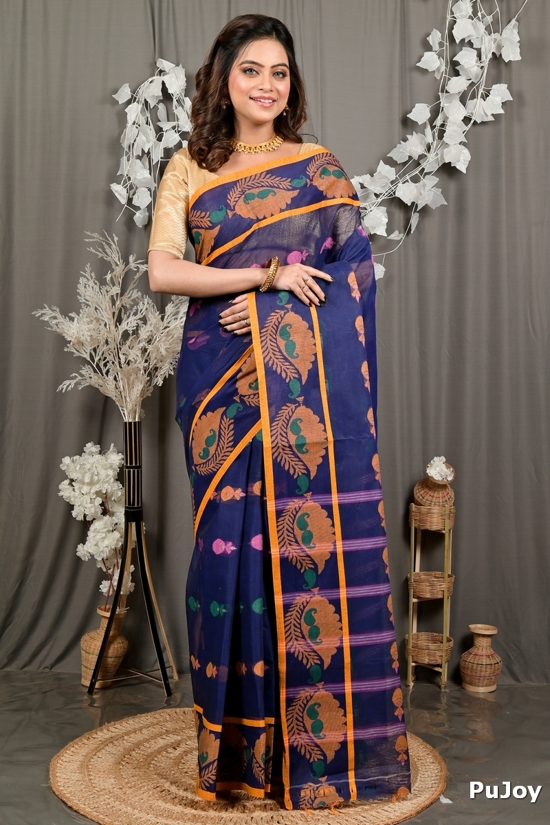 Naby Blue Pure Cotton Debui Tant Saree (2953)