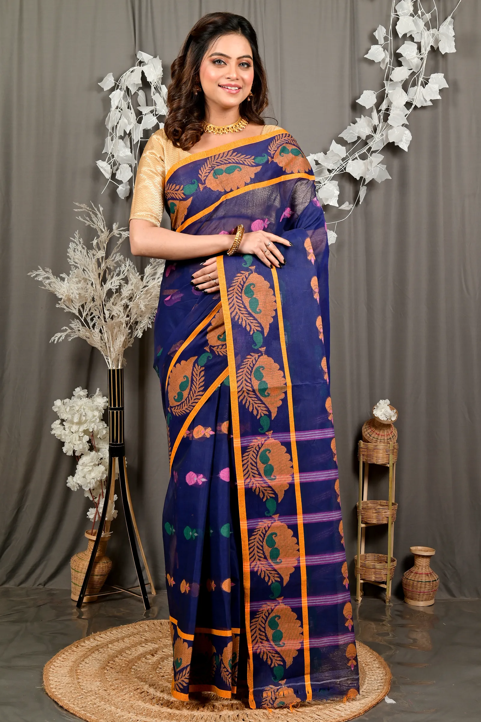Naby Blue Pure Cotton Debui Tant Saree (2953)