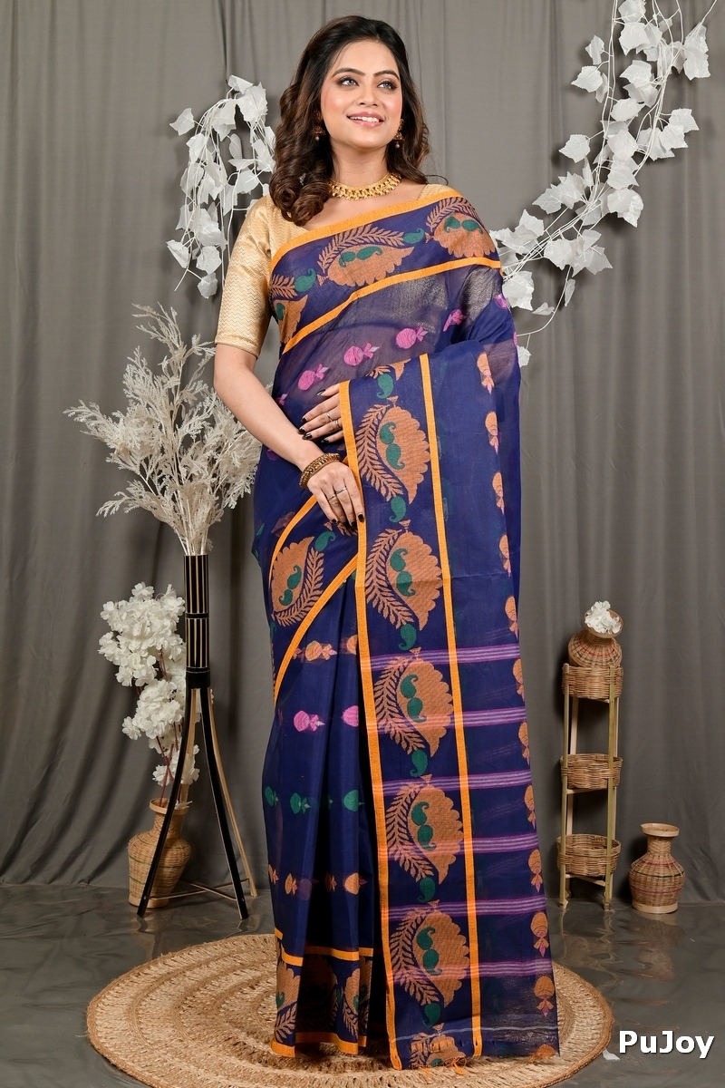 Naby Blue Pure Cotton Debui Tant Saree (2953)