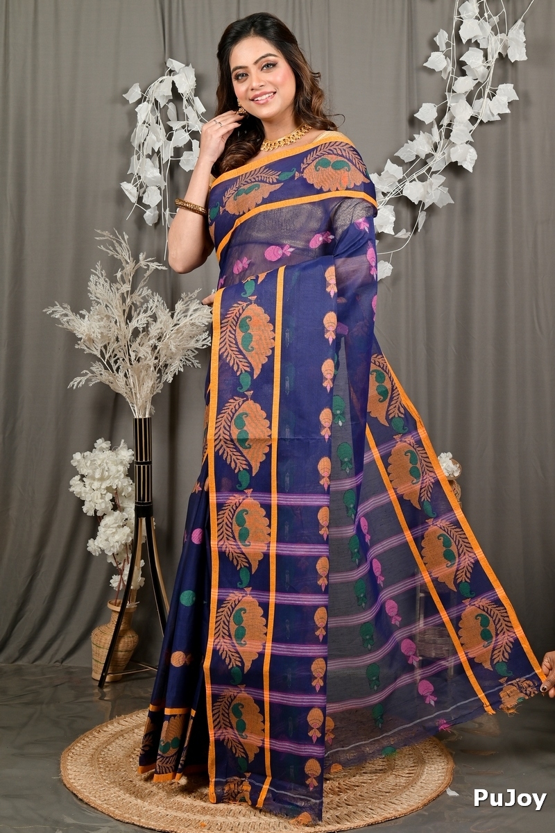 Naby Blue Pure Cotton Debui Tant Saree (2953)