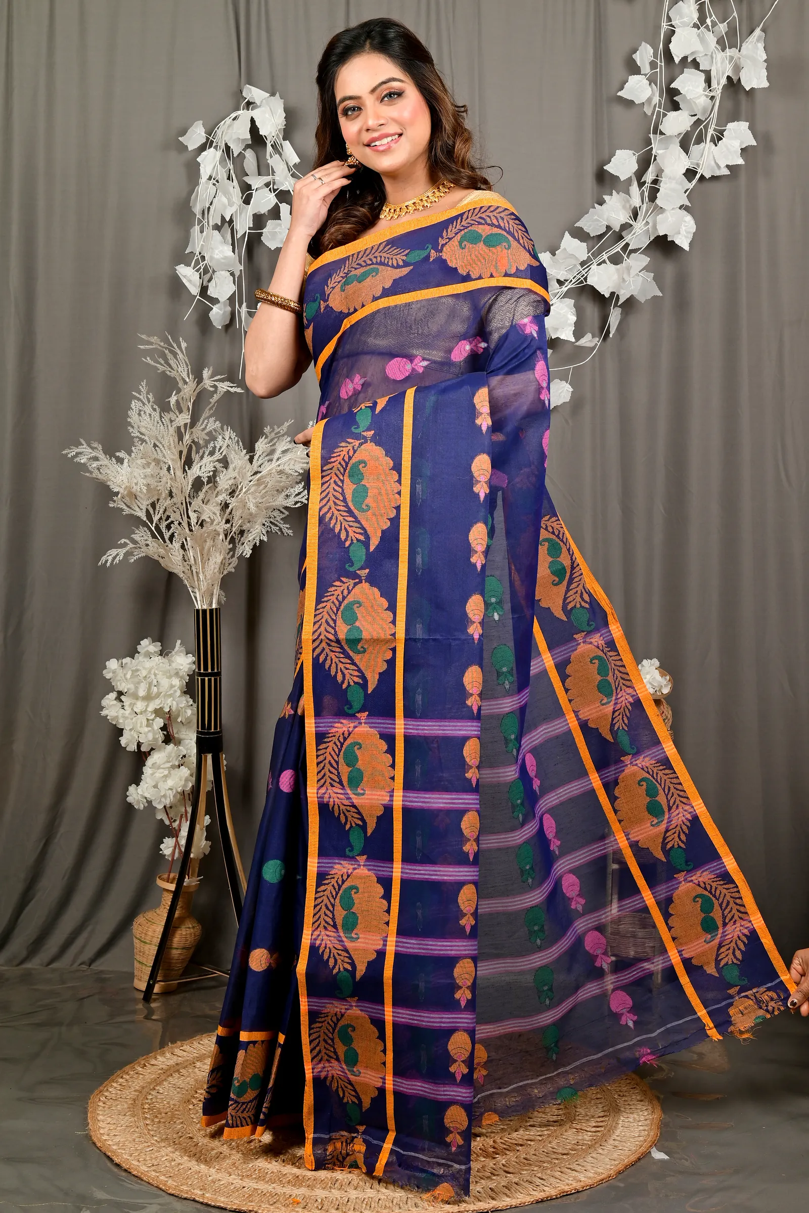 Naby Blue Pure Cotton Debui Tant Saree (2953)