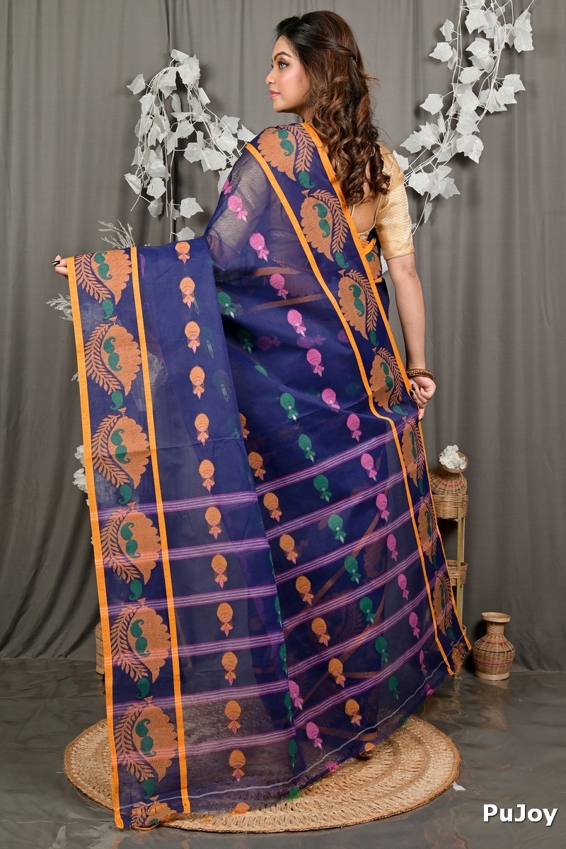 Naby Blue Pure Cotton Debui Tant Saree (2953)