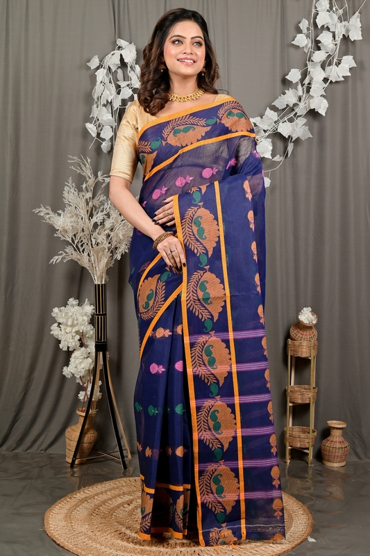 Naby Blue Pure Cotton Debui Tant Saree (2953)