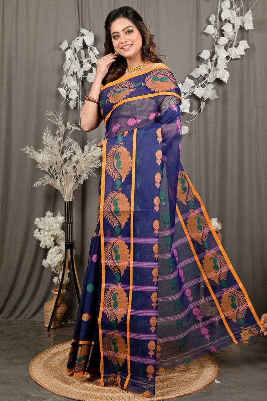 Naby Blue Pure Cotton Debui Tant Saree (2953)