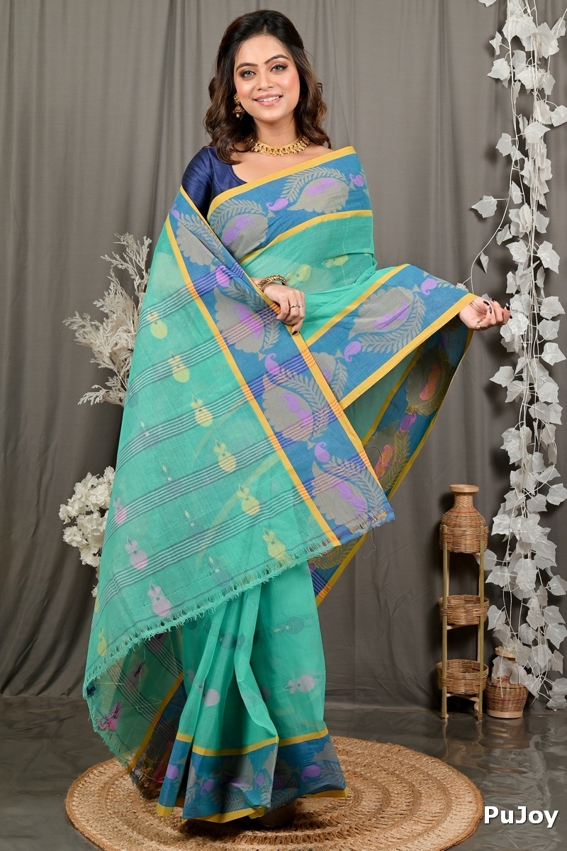 Green Pure Cotton Debui Tant Saree (2954)