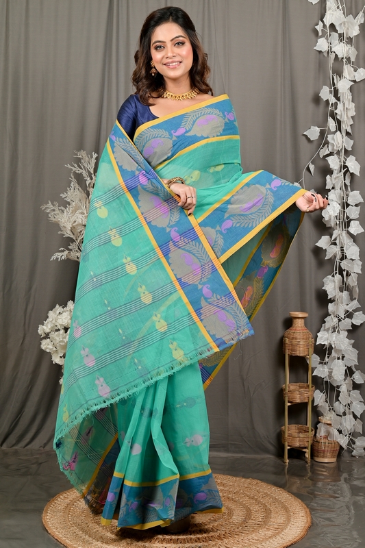 Green Pure Cotton Debui Tant Saree (2954)